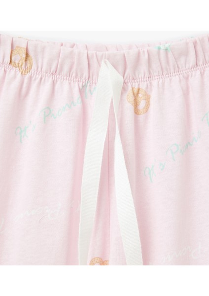 Baskılı Bisiklet Yaka Kısa Kollu Pamuklu Şortlu Pijama Takımı