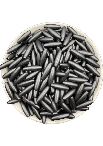 Füme / Antrasit Mat Metalık Büyük Arpa Çubuk Model Boncukı,çanta Boncuğu (100GR ~ 230 Adet Boncuk)