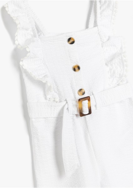 Pamuklu Askılı Fırfır Detaylı Kemerli Kısa Tulum modelleri