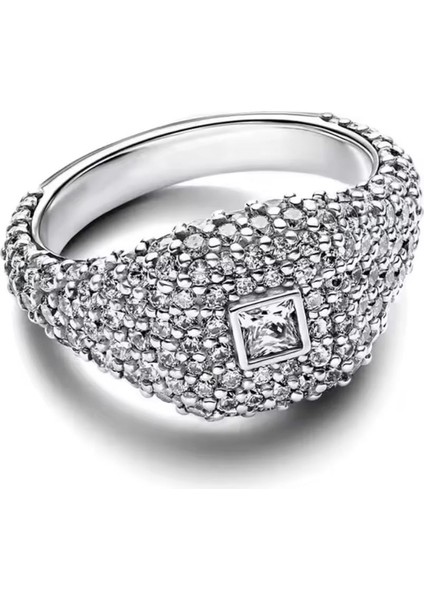 Gümüş Pave Kare Kokteyl Yüzük fiyatları