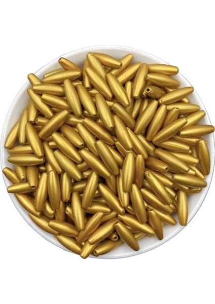 Sarı / Gold Mat Metalık Büyük Arpa Çubuk Model Boncuk,takı,çanta Boncuğu (100GR ~ 230 Adet Boncuk)