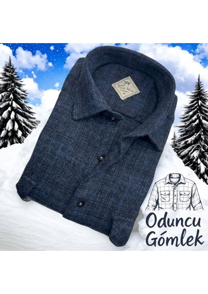Kışlık Pamuklu Uzun Kollu Kapaklı Çift Cepli Erkek Oduncu Gömlek (Regular Kalıp)