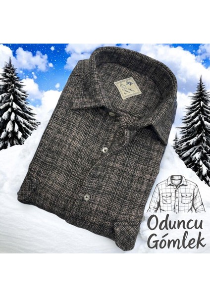 Kışlık Pamuklu Uzun Kollu Kapaklı Çift Cepli Erkek Oduncu Gömlek (Regular Kalıp)