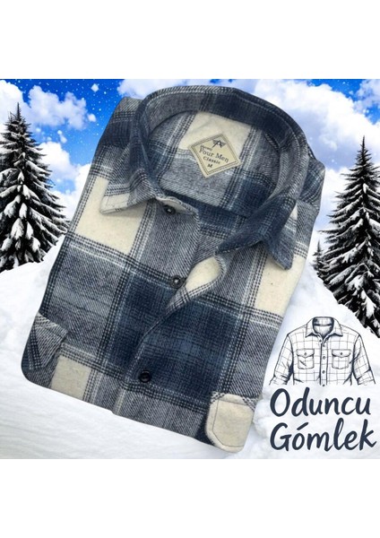 Kışlık Pamuklu Uzun Kollu Kapaklı Çift Cepli Erkek Oduncu Gömlek (Regular Kalıp)
