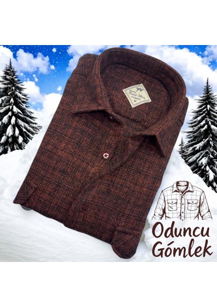 Kışlık Pamuklu Uzun Kollu Kapaklı Çift Cepli Erkek Oduncu Gömlek (Regular Kalıp)
