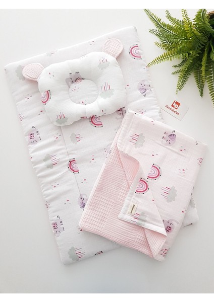 Battaniyeli Bebek Alt Açma Seti, Minderi , Müslin, Bebek Yastığı, Yenidoğan, Beşik , Bebek Ürünleri