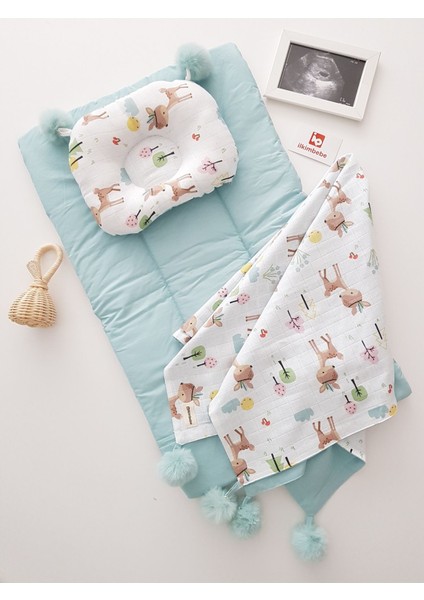 Battaniyeli Bebek Alt Açma Seti, Minderi , Müslin, Bebek Yastığı, Yenidoğan, Beşik , Bebek Ürünleri