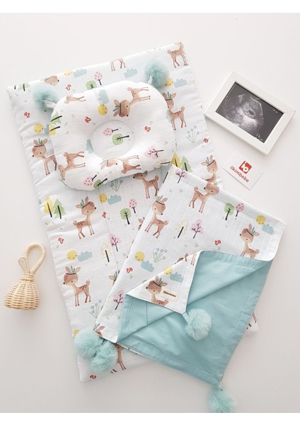 Battaniyeli Bebek Alt Açma Seti, Minderi , Müslin, Bebek Yastığı, Yenidoğan, Beşik , Bebek Ürünleri modelleri