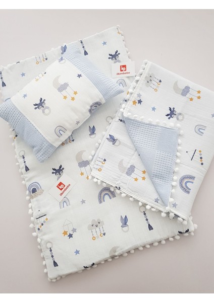 Battaniyeli Bebek Alt Açma Seti, Minderi , Müslin, Bebek Yastığı, Yenidoğan, Beşik , Bebek Ürünleri