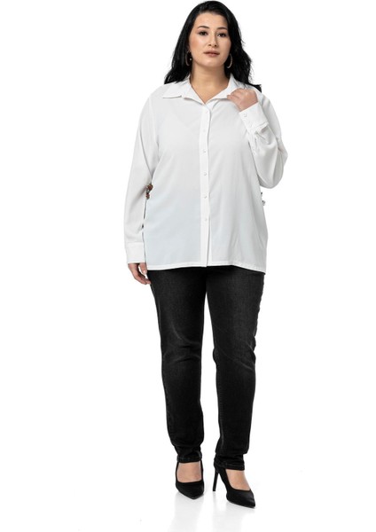 Büyük Beden Yanlarda Deri Toka Detaylı Siyah Gömlek fiyatları