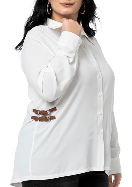 Büyük Beden Yanlarda Deri Toka Detaylı Siyah Gömlek fırsatları