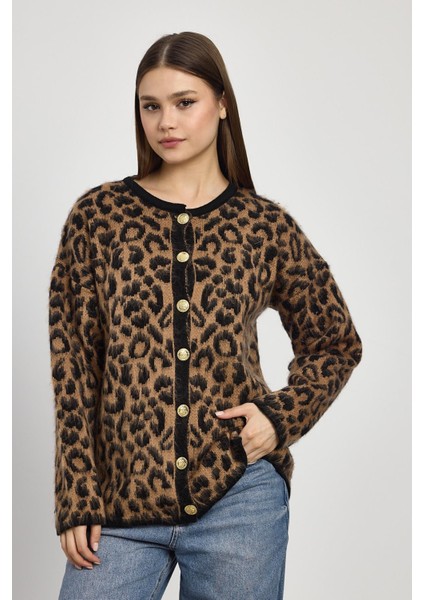 6727 Leopar Desen Hırka Kahve