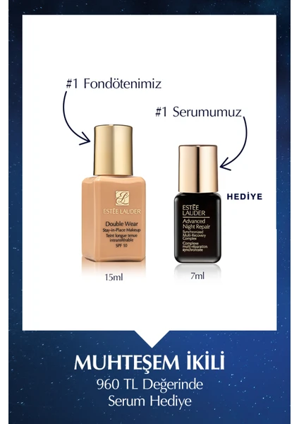 Estee Lauder Seyahat Boy Fondöten - Double Wear Stay-in-Place Fondöten SPF10 (Renk: 2N1 Desert Beige) 15ml