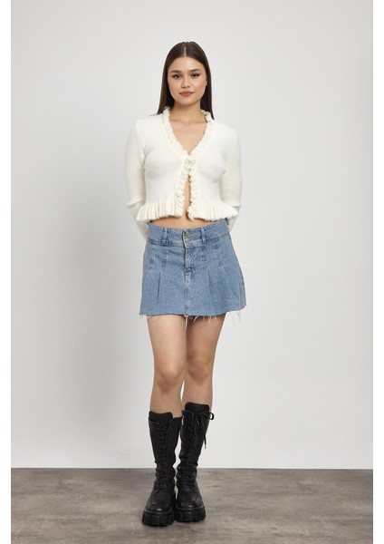 6801 Etek Fırfır Detay Kısa Hırka Kemik fiyatları