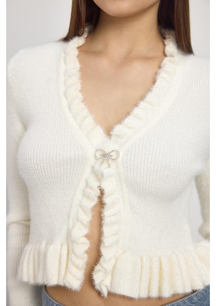 6801 Etek Fırfır Detay Kısa Hırka Kemik fırsatları