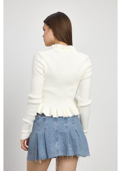 6801 Etek Fırfır Detay Kısa Hırka Kemik indirimleri