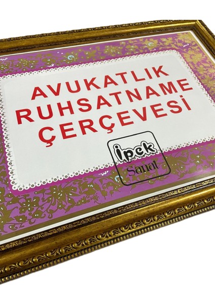 Avukatlık Ruhsatname Çerçevesi - Gold Ren- Motifli -33 x 48- Hakiki Camlı Ürün
