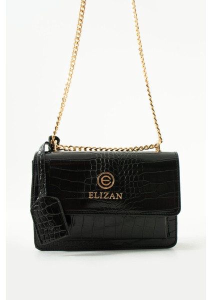Kapaklı Bölmeli Zincir Askılı Siyah Kroko Çapraz Kadın Çantası fırsatları