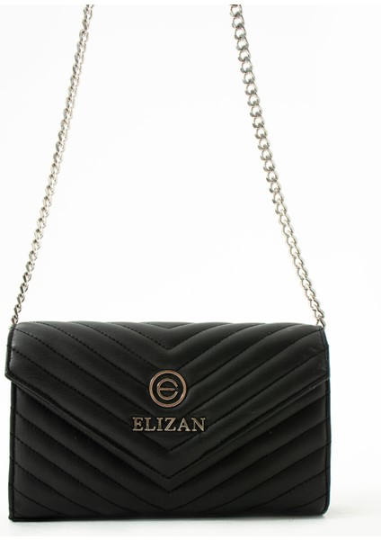 Zincirli V Desen Modern Siyah Çapraz Kadın Çantası