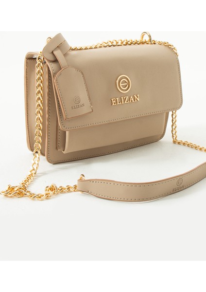 Kapaklı Bölmeli Zincir Askılı Vizon Çapraz Kadın Çantası