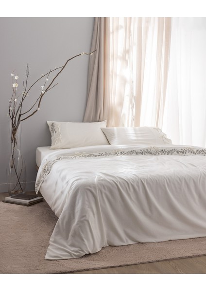 Relief King Size Pamuk Bağlamalı Nevresim Takımı - Ekru/haki