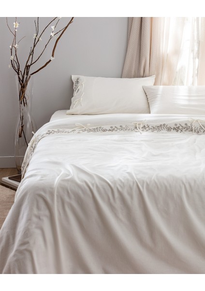 Relief King Size Pamuk Bağlamalı Nevresim Takımı - Ekru/haki