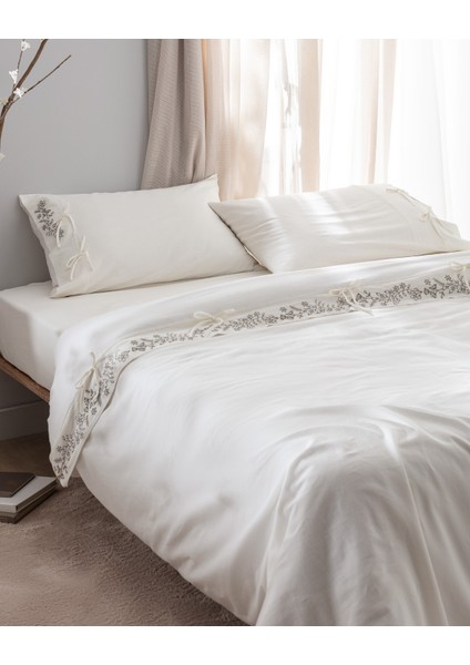 Relief King Size Pamuk Bağlamalı Nevresim Takımı - Ekru/haki