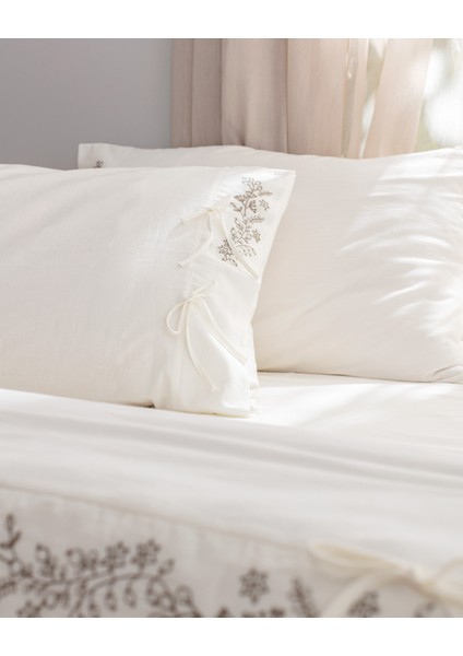 Relief King Size Pamuk Bağlamalı Nevresim Takımı - Ekru/haki