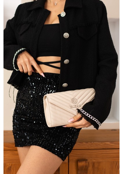 Zincirli V Desen Modern Siyah Çapraz Kadın Çantası modelleri