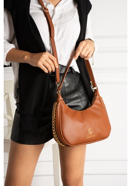 Zincir Detaylı Ay Dizayn Taba Omuz ve Çapraz Kadın Çantası fiyatları