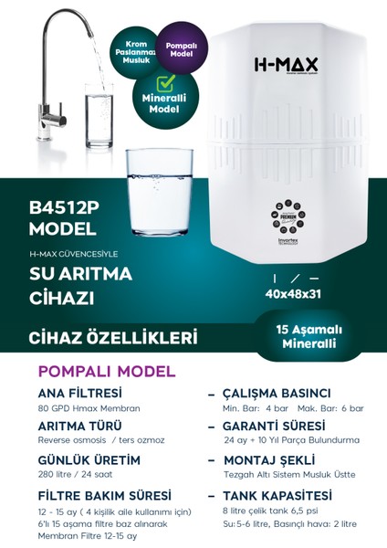 11 Aşamalı Pompalı 12 Lt Metal Tanklı Kapalı Kasa Su Arıtma Cihazı fiyatları