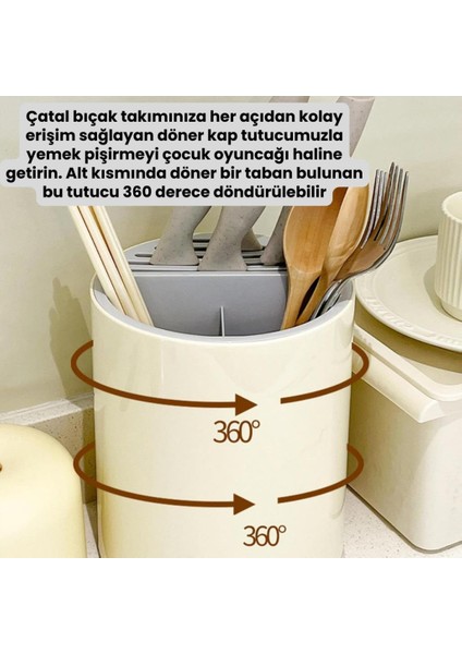 360 Derece Döner Çaral Kaşık Bıçak Organizeri Saklama Kutusu Kurutma Kutusu Mutfak Düzenleyici