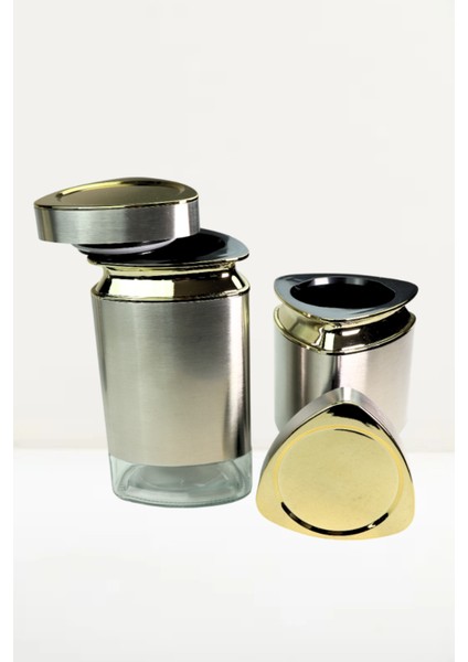 6 Parça Üçgen Vakum Kapaklı Cam Baharatlık Seti ve Metal Stant, Baharat Takımı 6’li Set