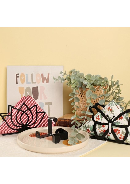Loren Home Lotus Siyah Metal Peçetelik