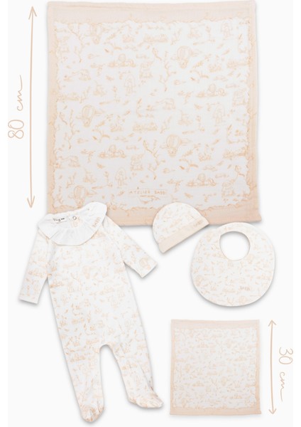5'li Yenidoğan Seti - Toile De Jouy / Bej