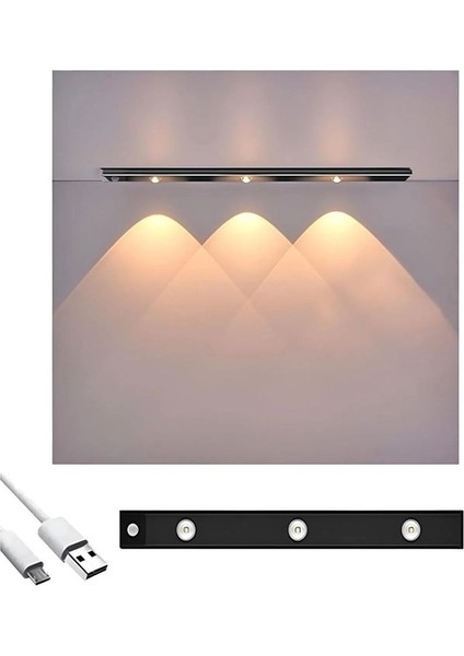 Mutfak Tezgah Aydınlatması Şarjlı 3 Renk Hareket Sensörlü Dolap Içi Lamba LED Bar 40CM Koridor Aydınlatması
