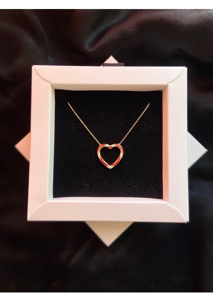 925 Gümüş | 14K Gold Kaplamalı Kırmızı Mineli Kalp Kolye