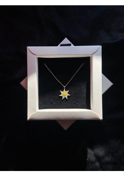 925 Gümüş | 14K Gold Kaplama Mineli Tasarım Güneş Kolye fiyatları