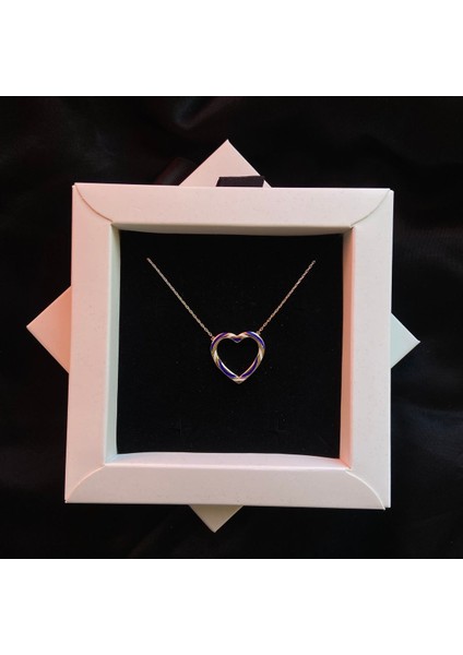 925 Gümüş | 14K Gold Kaplamalı Lacivert Mineli Kalp Kolye
