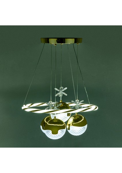 Nisa Luce Halka Satürn 4'lü Ledli Altın Avize - Sarı / Gün Işığı / Beyaz - 70 cm