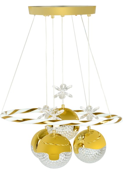 Nisa Luce Halka Satürn 4'lü Ledli Altın Avize - Sarı / Gün Işığı / Beyaz - 70 cm