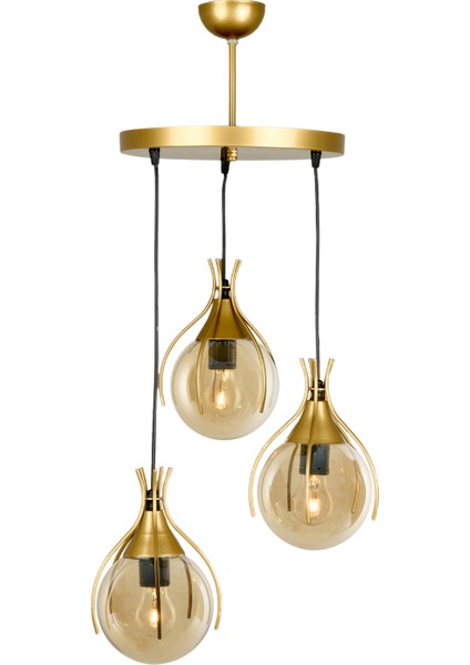 Nisa Luce Kınalı 3'lü Cam Avize - Eskitme / Bal - 85X30X30 cm