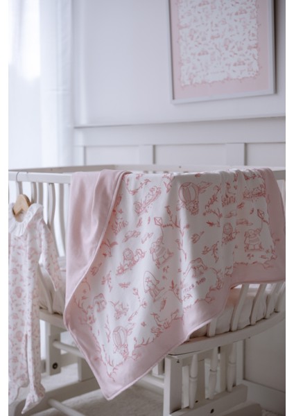 Çift Taraflı Bebek Battaniyesi - Toile De Jouy / Pembe