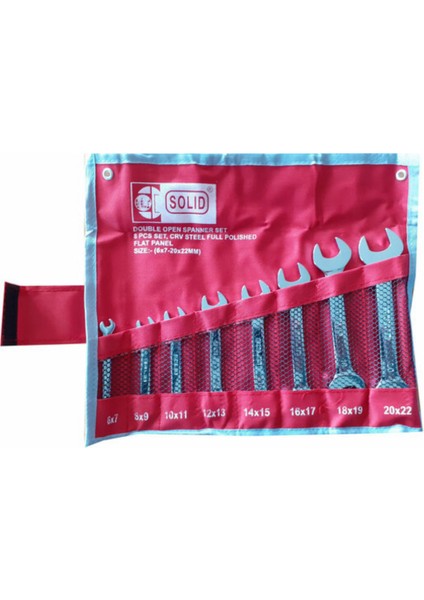 8'li Açık Ağız Anahtar Seti 6 x 7 İle 20 x 22 "Solid"