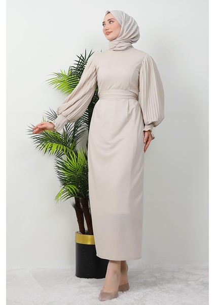 Kolu Piliseli Gipeli Elbise Bej