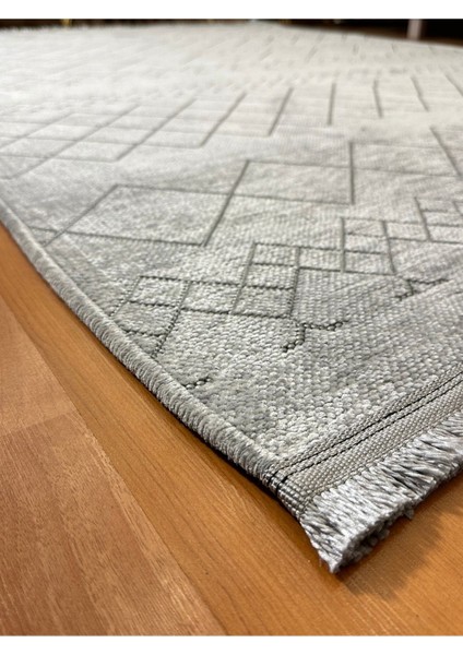 Ecosıa Modern Şönil Kilim Halı Yüksek Kalite Yolluk Antrasit Yıkanabilir Saçaklı Kaymaz Taban