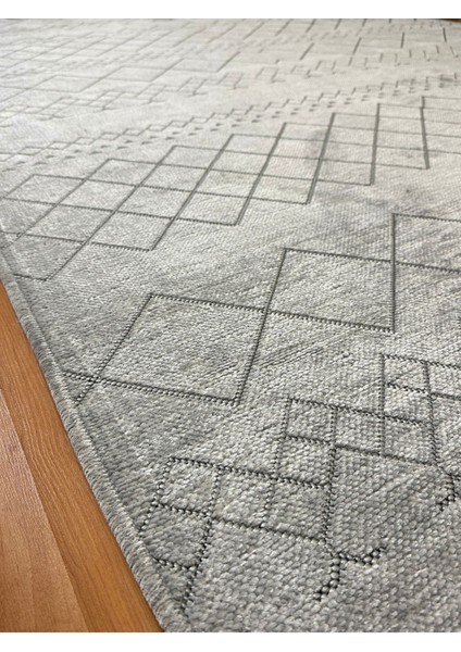 Ecosıa Modern Şönil Kilim Halı Yüksek Kalite Yolluk Antrasit Yıkanabilir Saçaklı Kaymaz Taban
