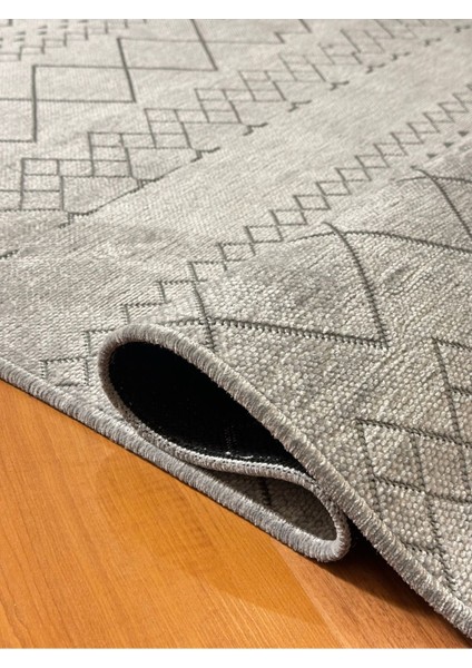 Ecosıa Modern Şönil Kilim Halı Yüksek Kalite Yolluk Antrasit Yıkanabilir Saçaklı Kaymaz Taban