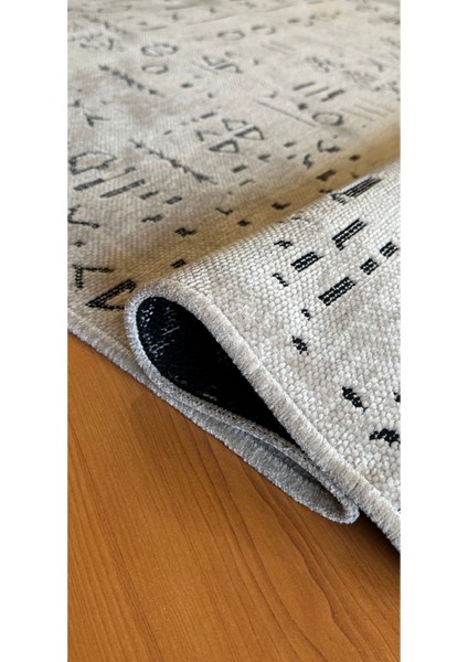 Ecosıa Modern Şönil Kilim Halı Yüksek Kalite Yolluk Antrasit Yıkanabilir Saçaklı Kaymaz Taban