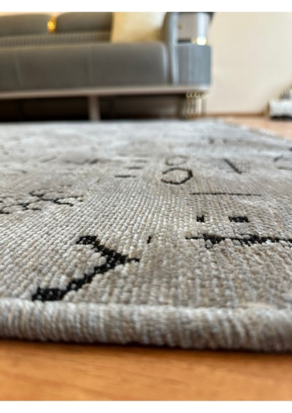 Ecosıa Modern Şönil Kilim Halı Yüksek Kalite Yolluk Antrasit Yıkanabilir Saçaklı Kaymaz Taban